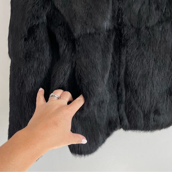 Niki | Vintage Black 100% Rabbit Fur Bomber Jacket Full Zip With Mock Neck Coat - Picture 8 of 11